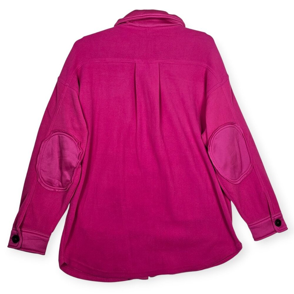 Zenana Fuzzy Button-Down Fleece Shacket Size S Hot Pink Shirt Jacket - Picture 2 of 9